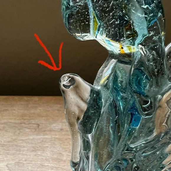 Handblown Glass Angel Praying Figurine Art Glass Blue Yellow Swirls - Picture 8 of 8